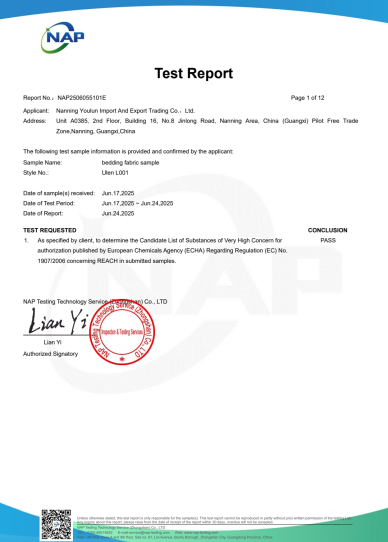 Certificate for Hotel Bedding Bathrobes Towels Duvet Covers Pillowcase Fitted Flat Sheet