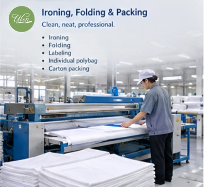 Ironing, folding, labeling & packing process for hotel linens - Ulen