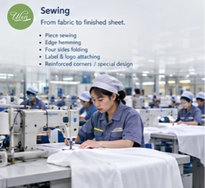 Sewing process with professional stitching for hotel linen - Ulen