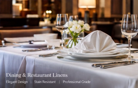 Tablecloths, napkins, placemats and catering textiles designed for restaurants, banquets and hospitality