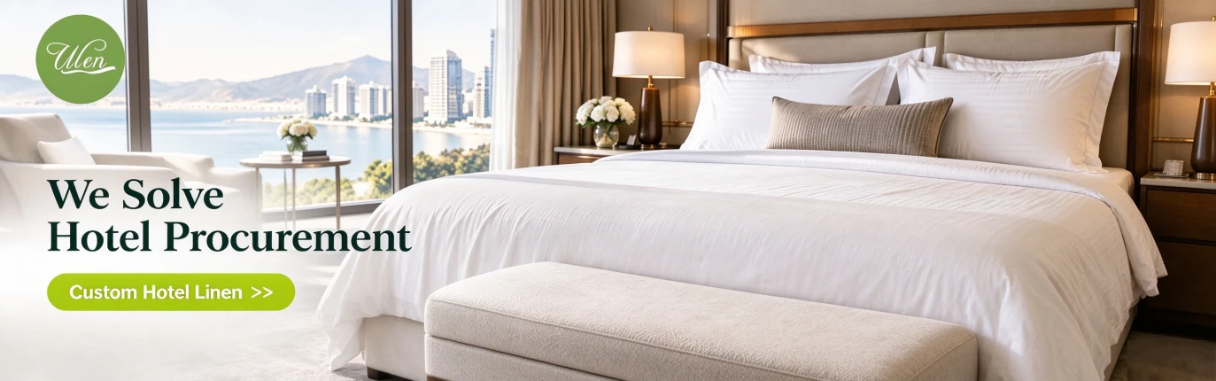 Ulen linen Custom Hotel Linen with sizes, fabrics, colors, labels, embroidery and packaging