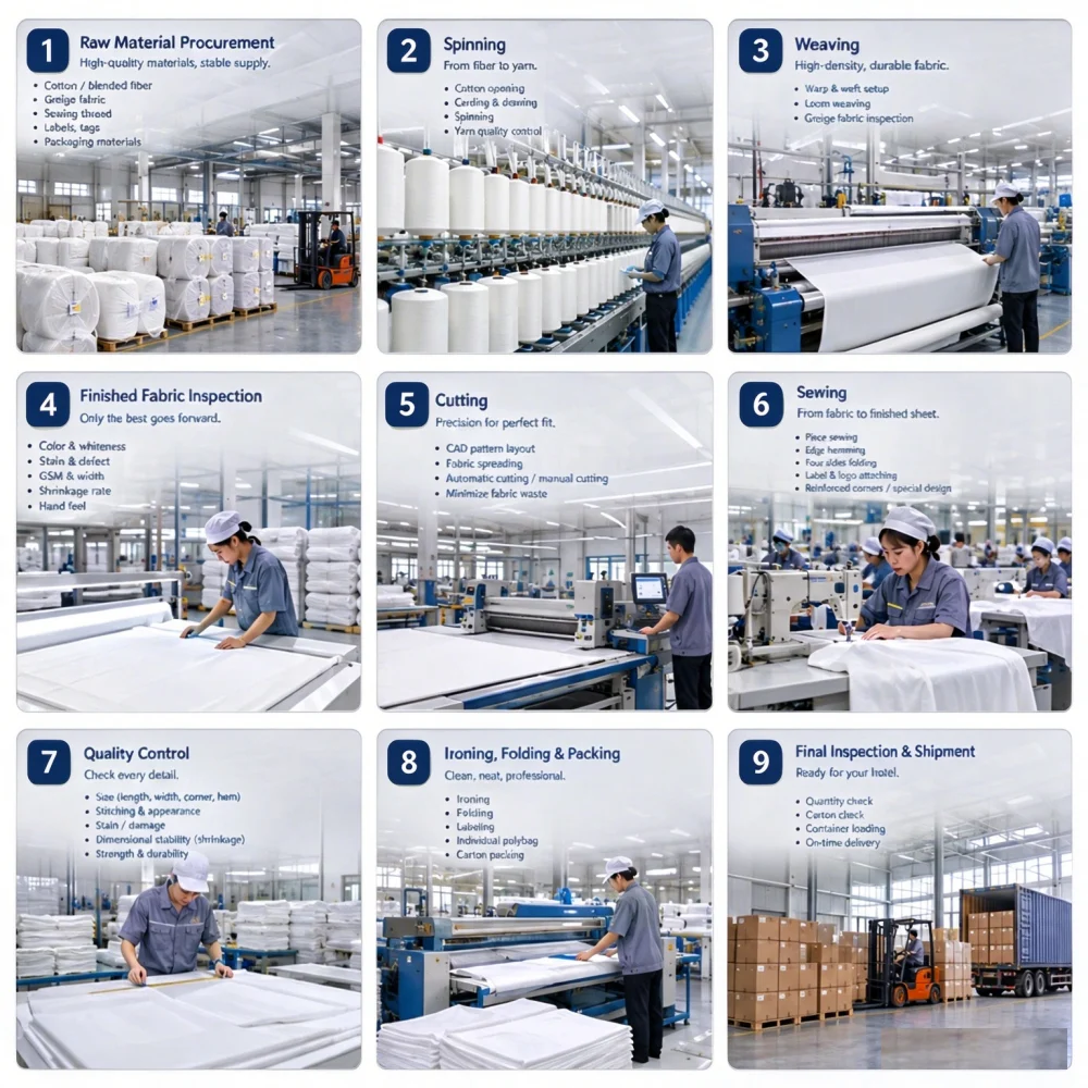 Ulen linens prodution with materials, production, quality inspection and shipment